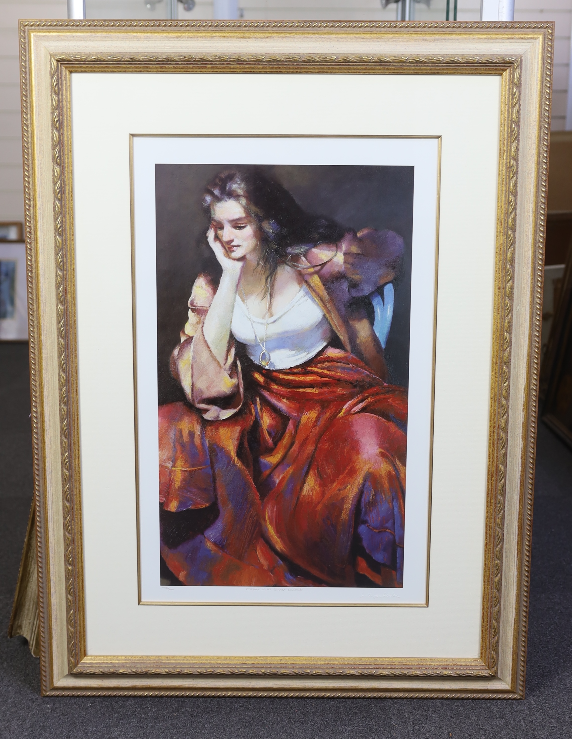 Robert Lenkiewicz (1941-2002), offset lithograph blind stamp signature, 'Esther with silver locket', title in pencil, 298/500, 60 x 35cm. Condition - good